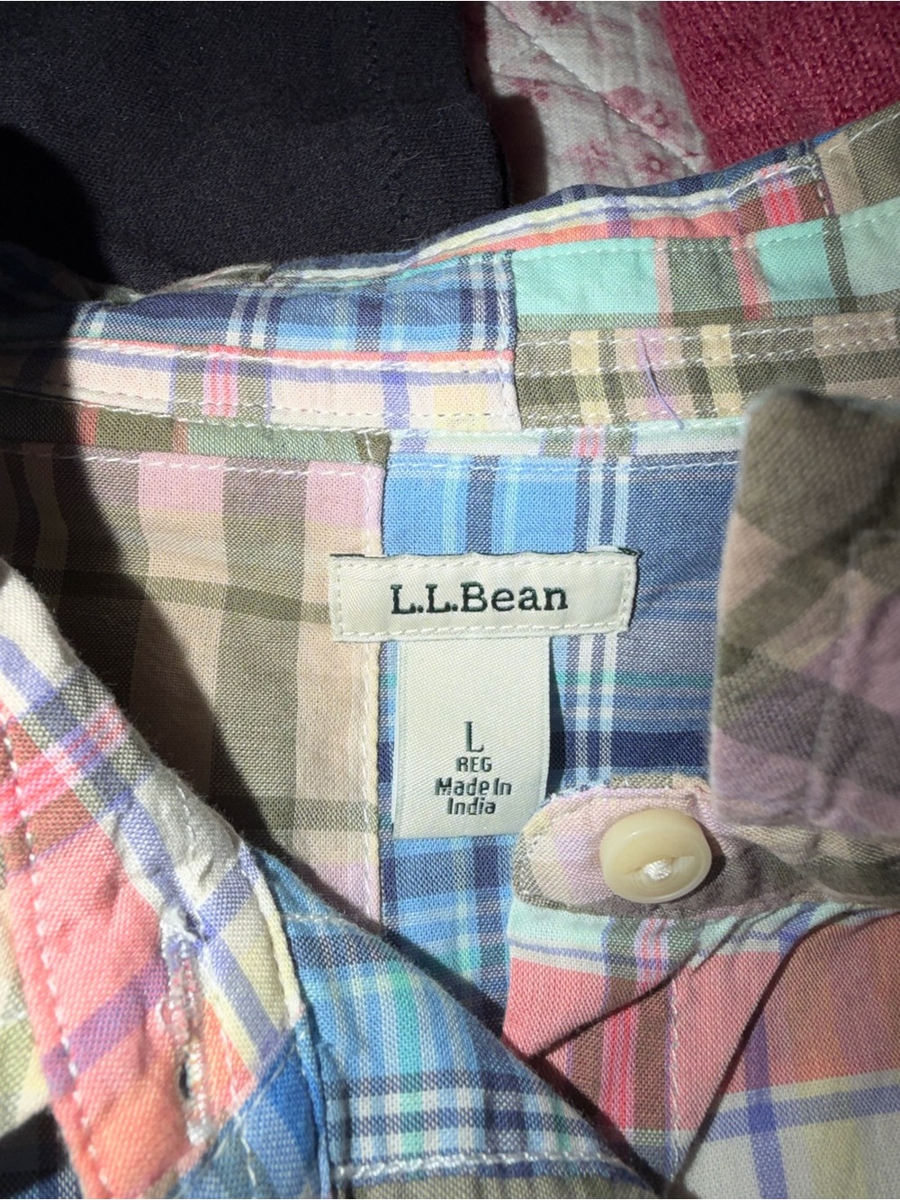 LL BEAN woman Plaid Button-Down Shirt - Pastel Multi - Picture 3 of 3
